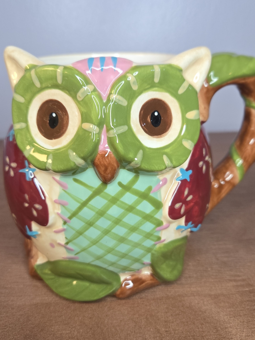 Pier 1 Colorful Green Owl Ceramic Mug